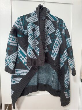 Cheap Monday Teal, Gray & White Geometric Knit Cardigan